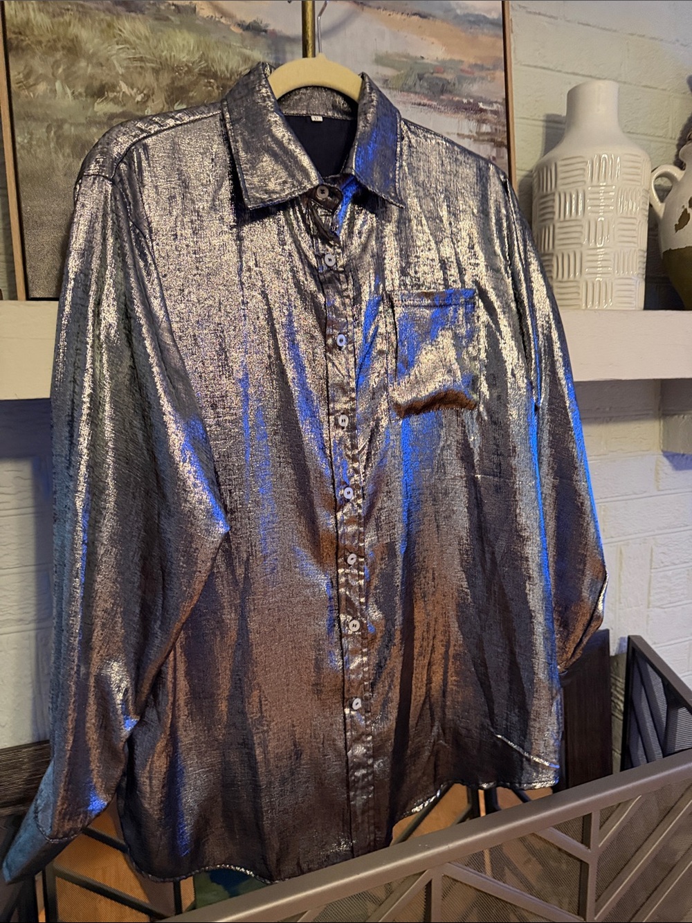Shimmer + Shine ✨ Metallic Silver Button-Up Shirt - Womens XL